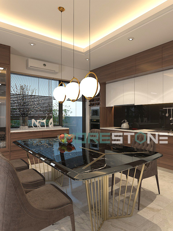 Bàn ăn mặt đá chân kim loại cao cấp cho chung cư và biệt thự - Morestone