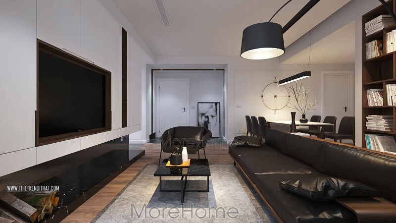 Đá nhân tạo được sử để ốp mảng tường TV, màu sắc và vân đá nhân tạo khiến cho khu vực phòng khách thêm phần sáng sủa Đá nhân tạo solid surface