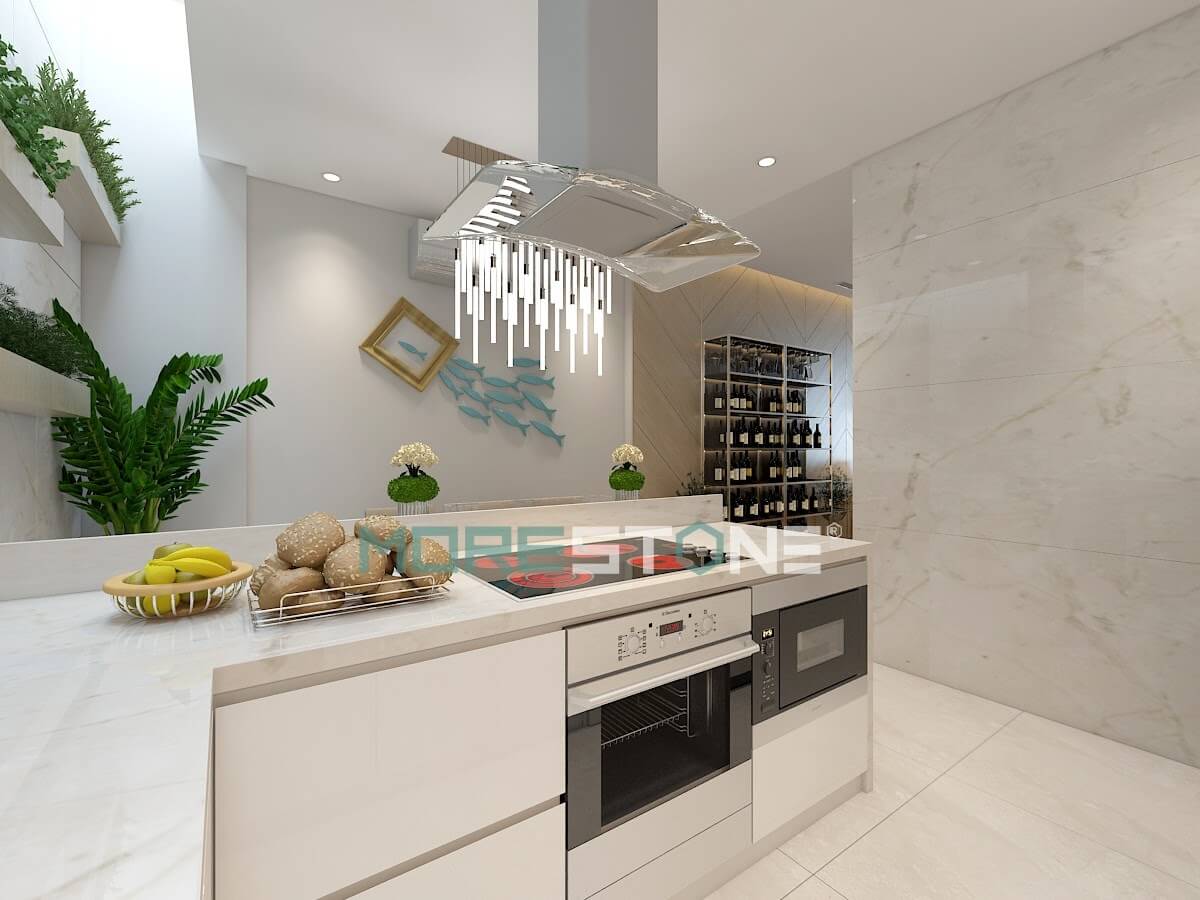 Giải pháp sử dụng đá solid surface HIMACS của LG Hàn quốc để không lộ mối nối của các thiết kế tủ bếp quá khổ hay chữ L Đá nhân tạo solid surface