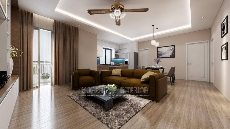 Điểm nhấn của không gian phòng khách chính là bộ sofa vải kết hợp chiếc bàn đá nhân tạo màu đen tinh tế Thiết kế nội thất đá nhân tạo trong không gian nhà