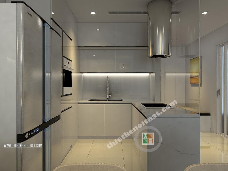 Sử dụng đá nhân tạo vân mây màu trắng ốp bàn bếp thêm sang trọng và tinh tế Thiết kế nội thất đá nhân tạo trong không gian nhà