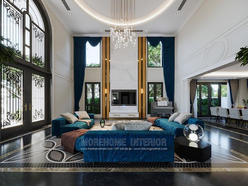 Trang trí tường phòng khách bằng đá nhân tạo màu trắng vân mây Thiết kế nội thất đá nhân tạo trong không gian nhà