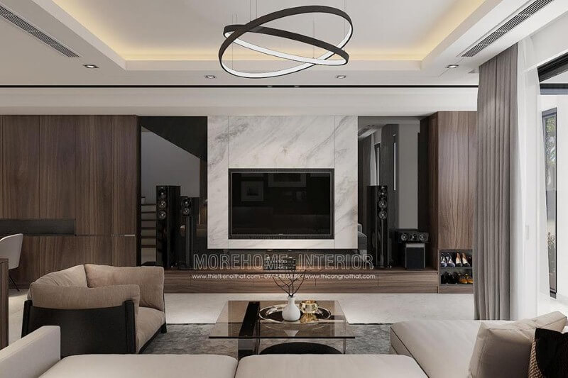 Trang trí tường phòng khách bằng đá vân mây đẹp sang trọng Thiết kế nội thất đá nhân tạo trong không gian nhà