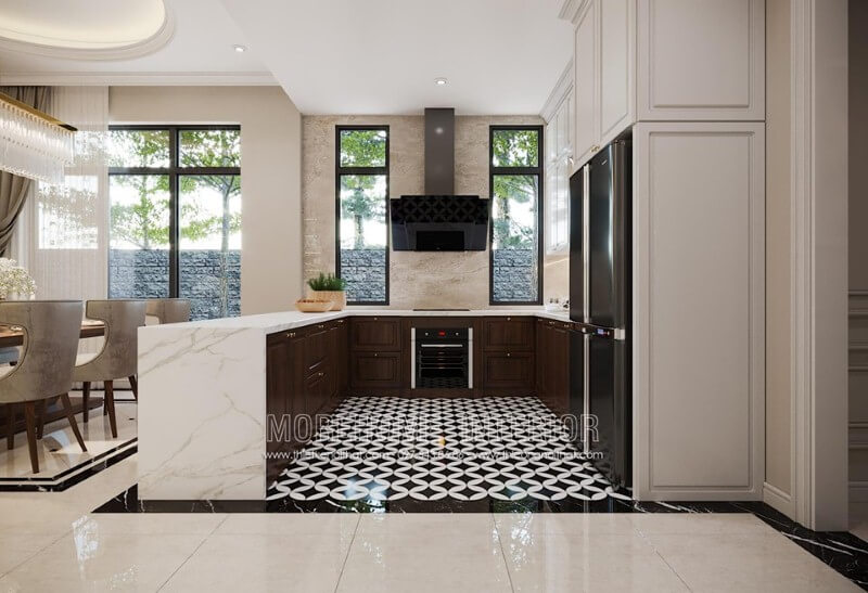 Đá nhân tạo vân mây cao cấp xu hướng trang tríđể tạo nên không gian bếp đẹp, bền. Thiết kế nội thất đá nhân tạo trong không gian nhà