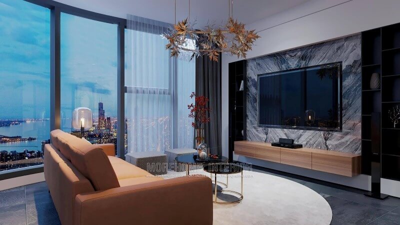 Không gian tiếp khách sang trọng và đầy ấn tượng với mẫu đá ốp tường cao cấp đá ốp phòng khách cao cấp