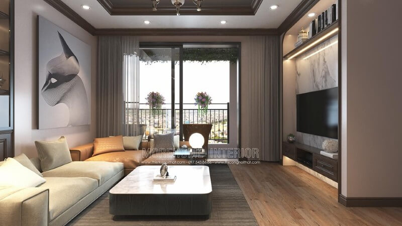 Không gian sống đẳng cấp với đá ốp tường phòng khách