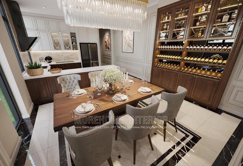 Bàn ăn gỗ óc chó nguyên tấm là một trong những xu thế nổi bật tạo không gian nội thất phòng ăn đương đại đẹp, sang trọng.