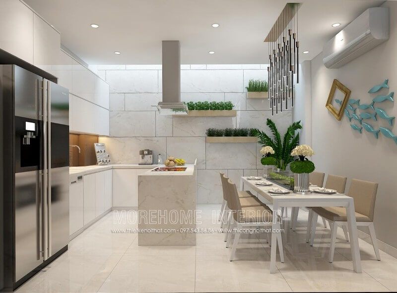 . Dường như tủ bếp chữ U thường được dùng cho các căn bếp có diện tích nhỏ, nhưng với sự kết hợp tinh tế giữa kiểu dáng, chất liệu, tone màu... mẫu tủ bếp hiện đại đã mang lại sự sang trọng mà không làm mất đi sự tiện nghi.