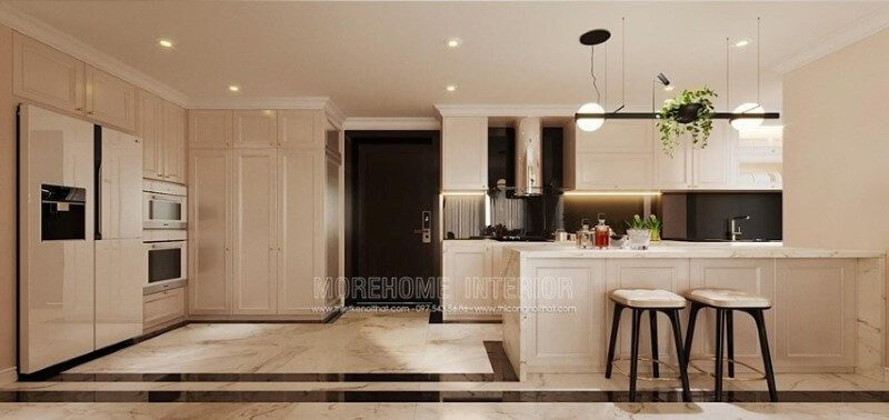 Thiết kế nội thất cho phòng bếp của căn hộ cao cấp.