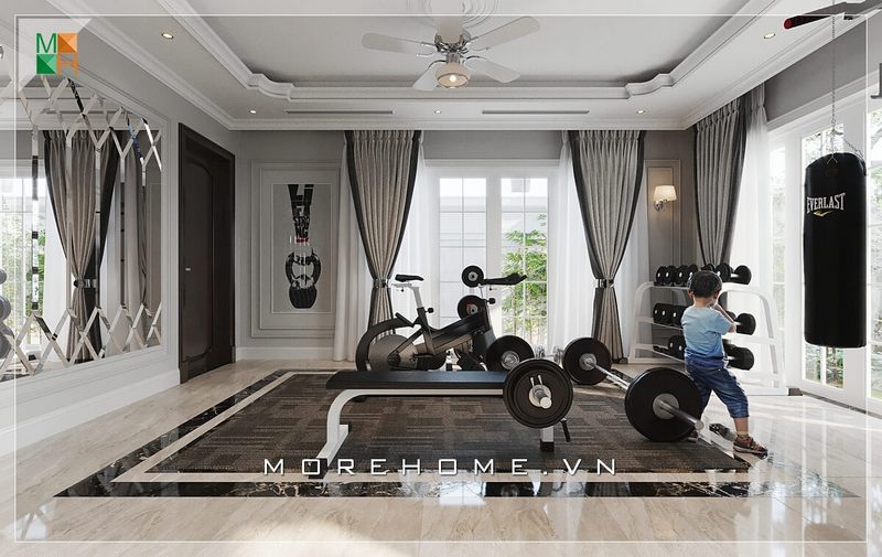 Cuốn hút với mẫu thiết kế nội thất biệt thự cao cấp với phòng thể dục rộng, sang trọng