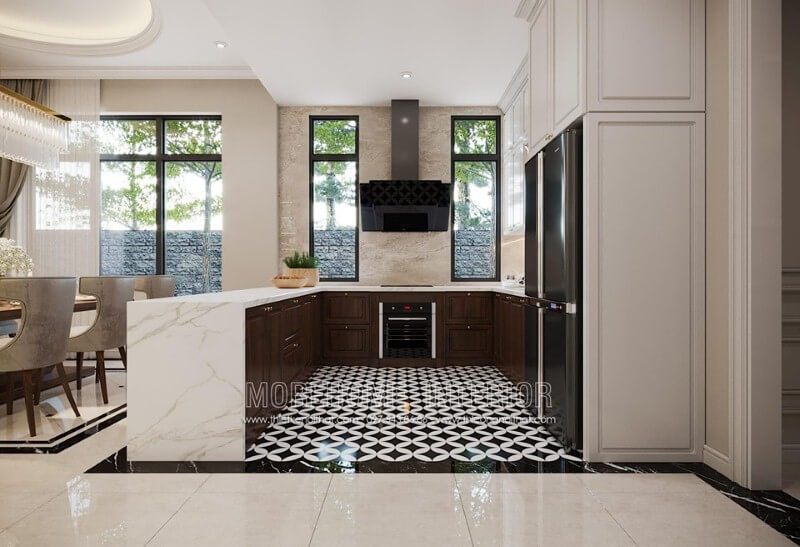 Phòng bếp được trang bị một cửa sổ lớn đặt hợp lý.