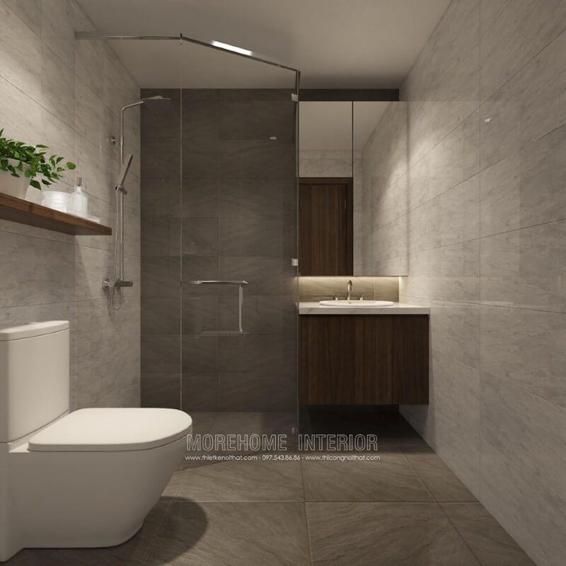 MoreGlass đã tư vấn và lắp đặt gương chữ nhật hiện đại trong khu vực phòng tắm.