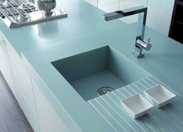 Đá ốp bếp màu xanh