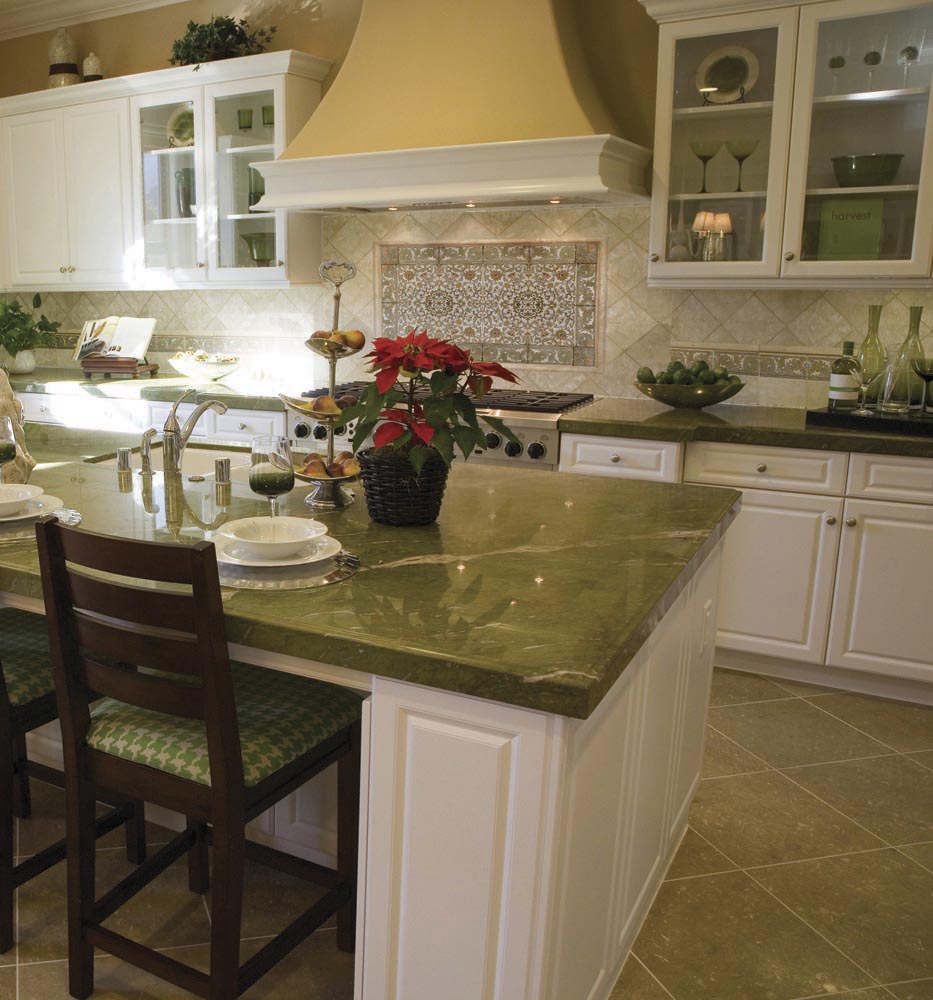 Đá ốp bếp màu xanh